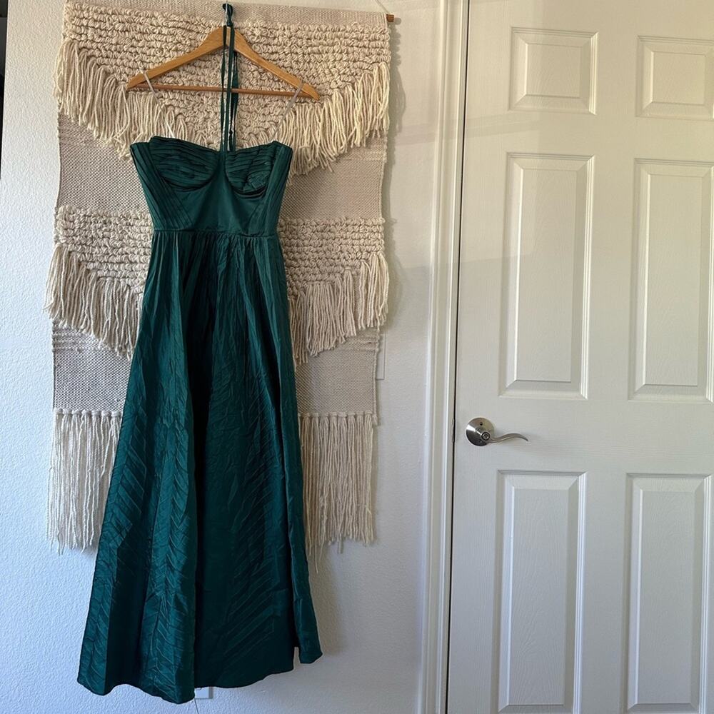 Marchesa Notte Green Pleated Dress